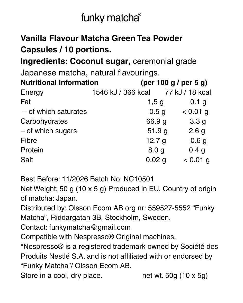 Vanilla Matcha Pods (Nespresso® Compatible)