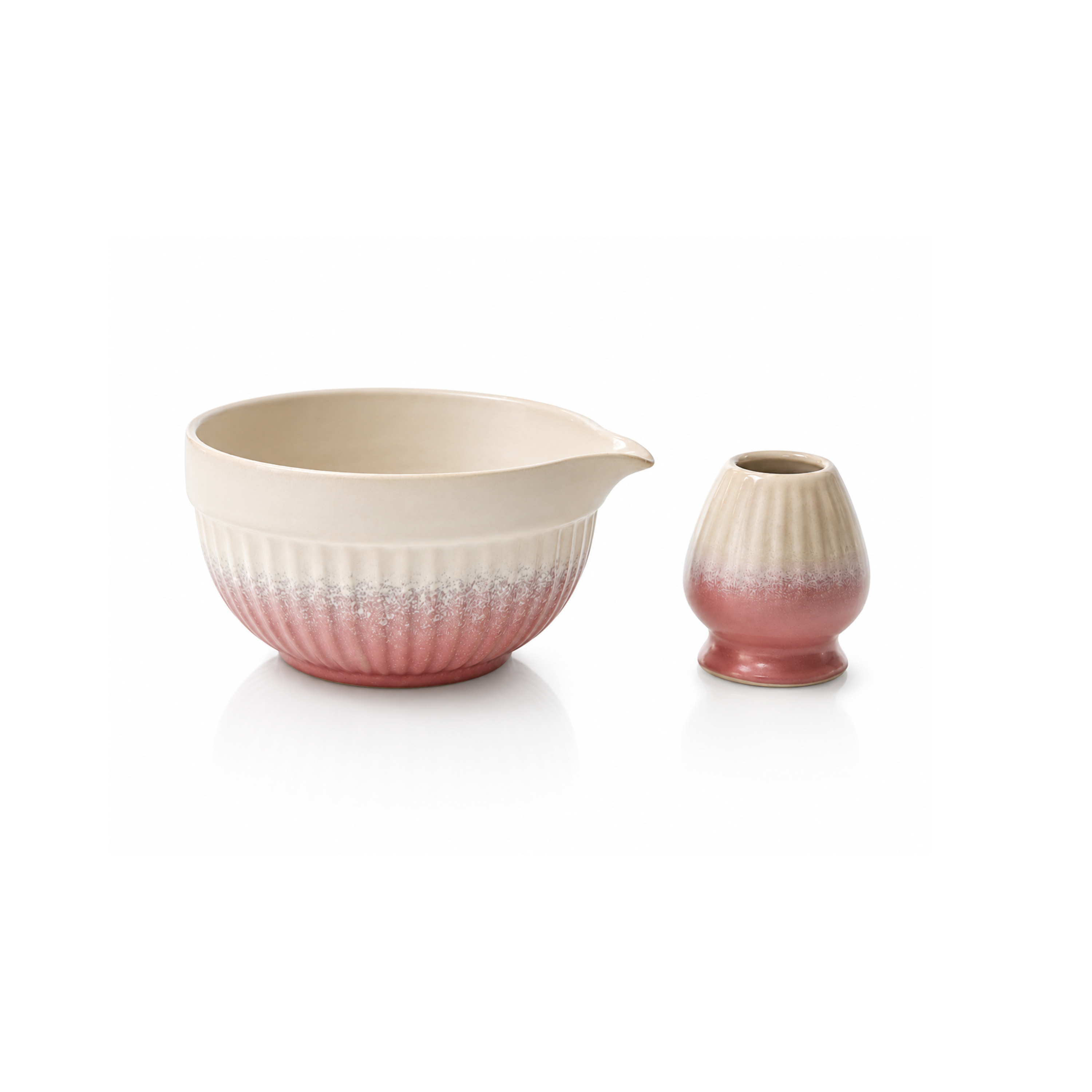 Pink Ombré Ceramic Matcha Bowl & Whisk Holder Set