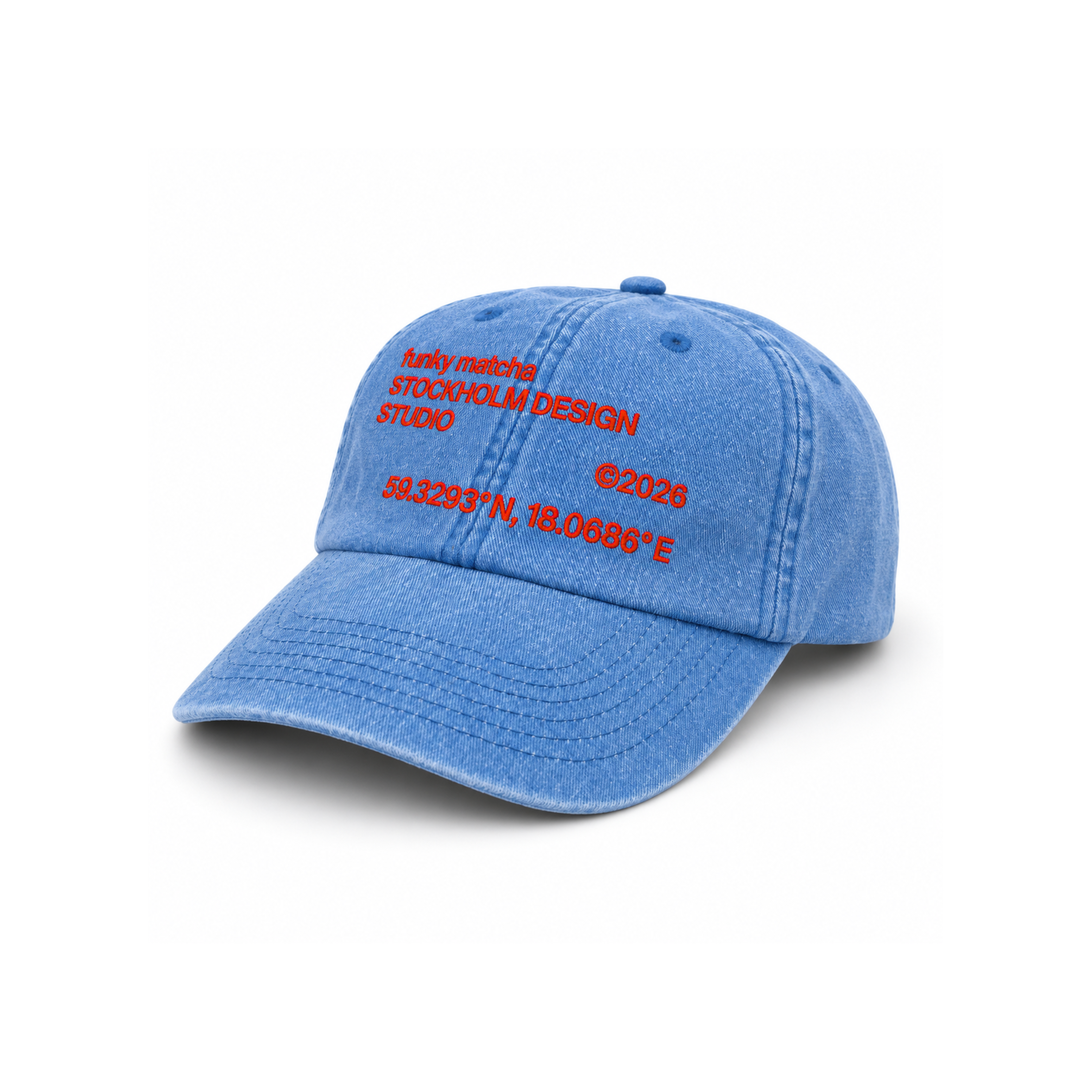 Funky Matcha Stockholm Design Studio Cap — Washed Blue Denim (Limited Edition)
