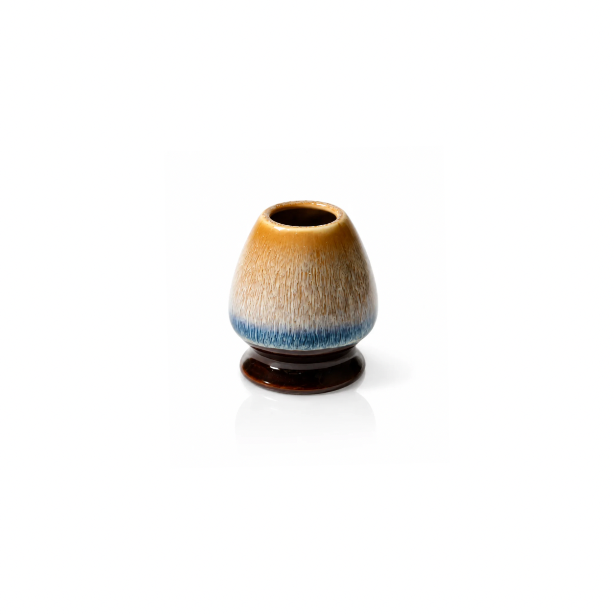 Cream & Blue Ceramic Matcha Bowl & Whisk Holder Set