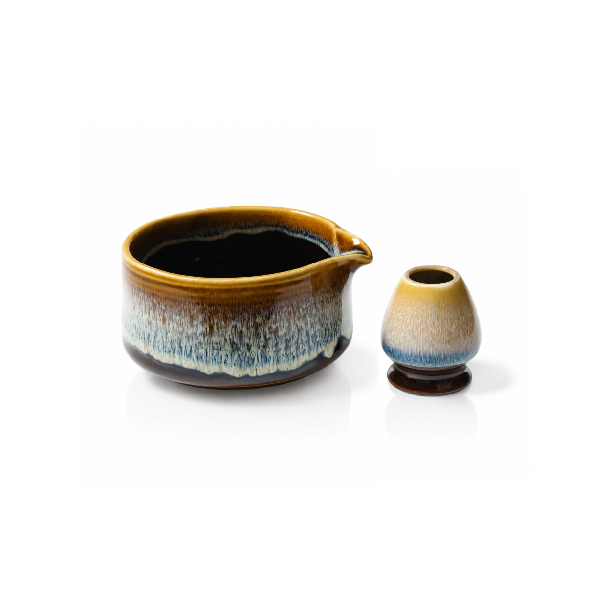 Beige/blue glaze ceramic whiskholder and bowl bundle