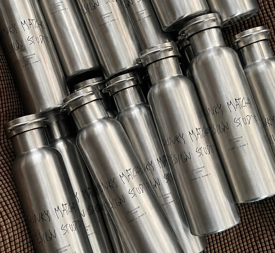 Funky Matcha Stockholm Design Studio Water Bottle — Brushed Steel (Limited Edition)