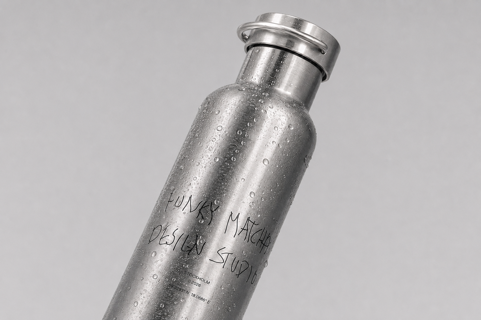 Funky Matcha Stockholm Design Studio Water Bottle — Brushed Steel (Limited Edition)