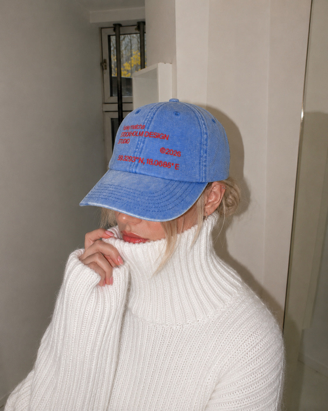 Funky Matcha Stockholm Design Studio Cap — Washed Blue Denim (Limited Edition)