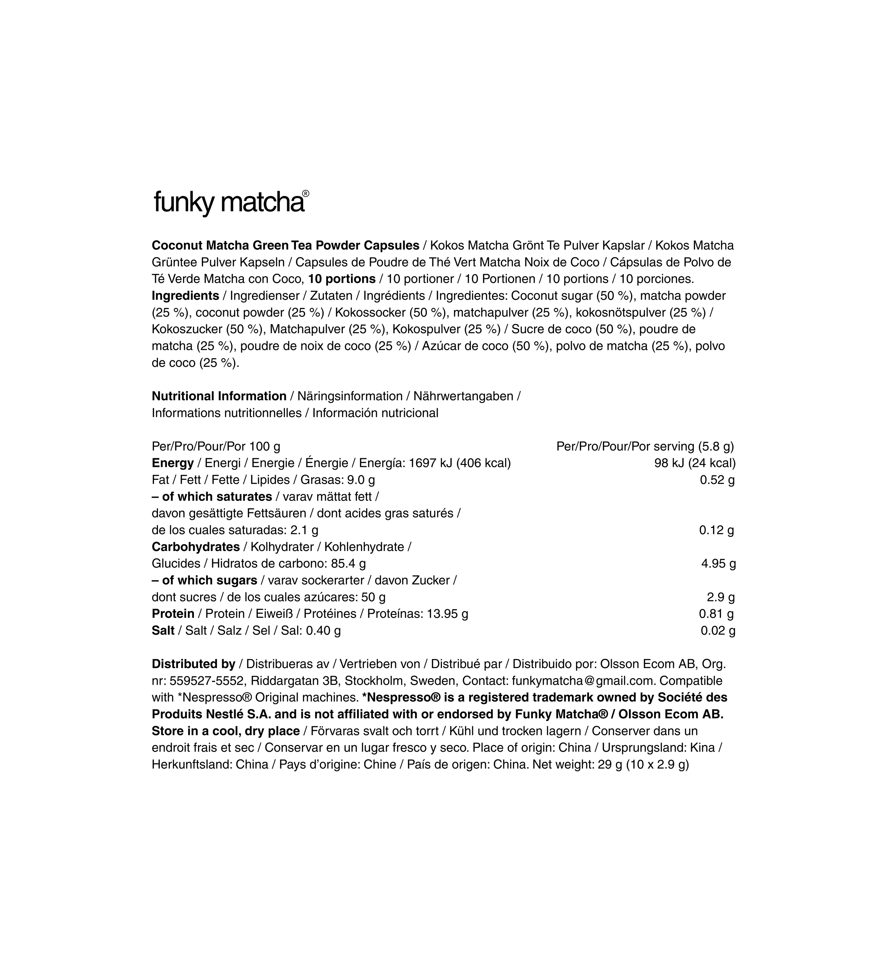 Coconut Matcha Pods (Nespresso® Compatible)