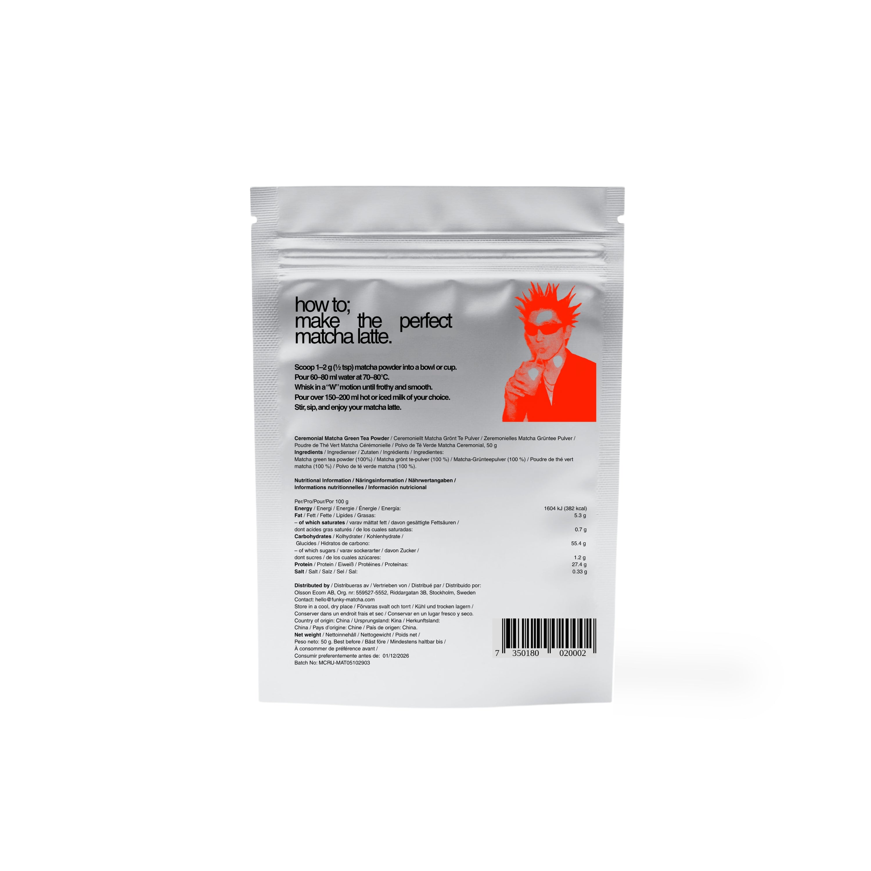funky matcha ceremonial 50g back nutrition