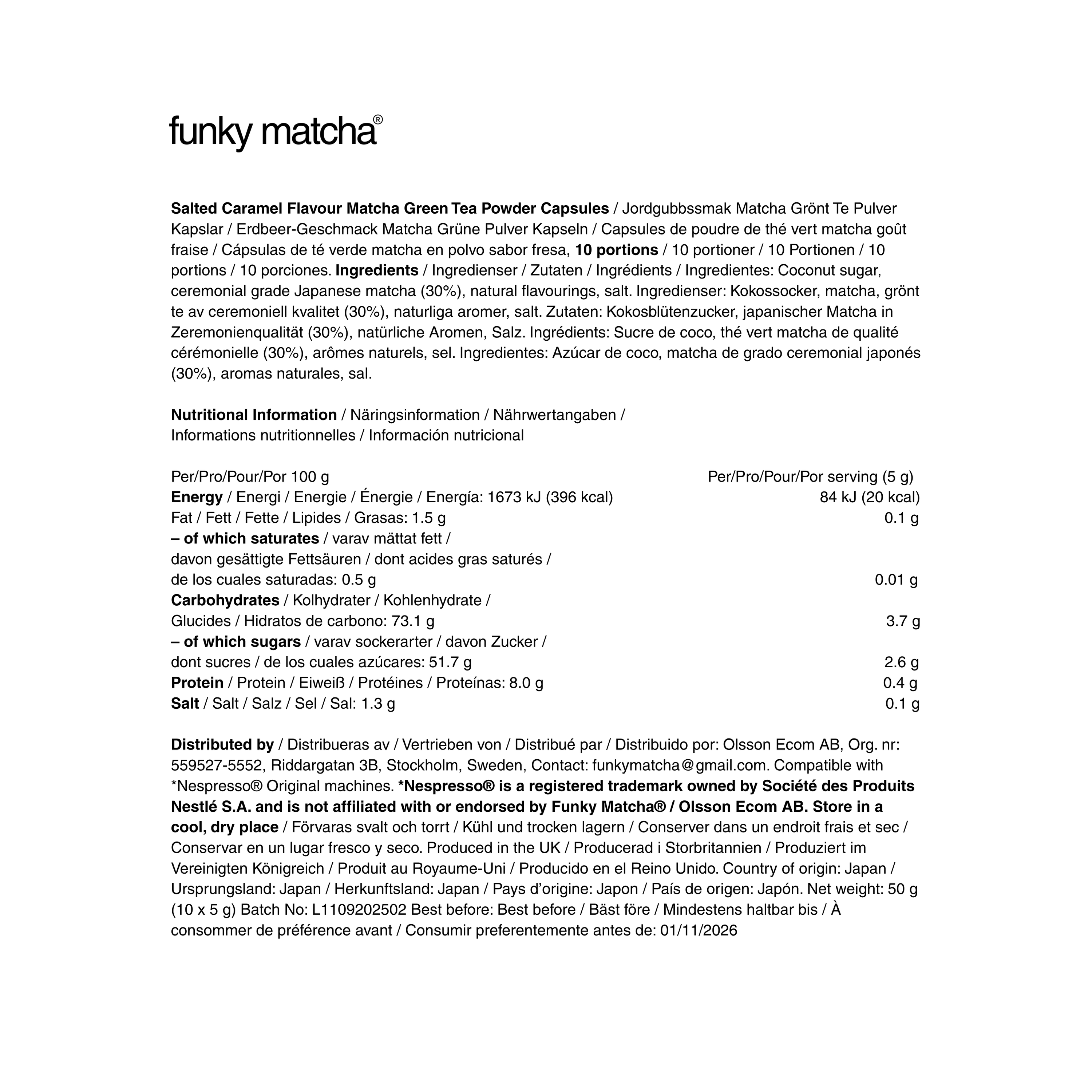 Salted Caramel Matcha Pods (Nespresso® Compatible)