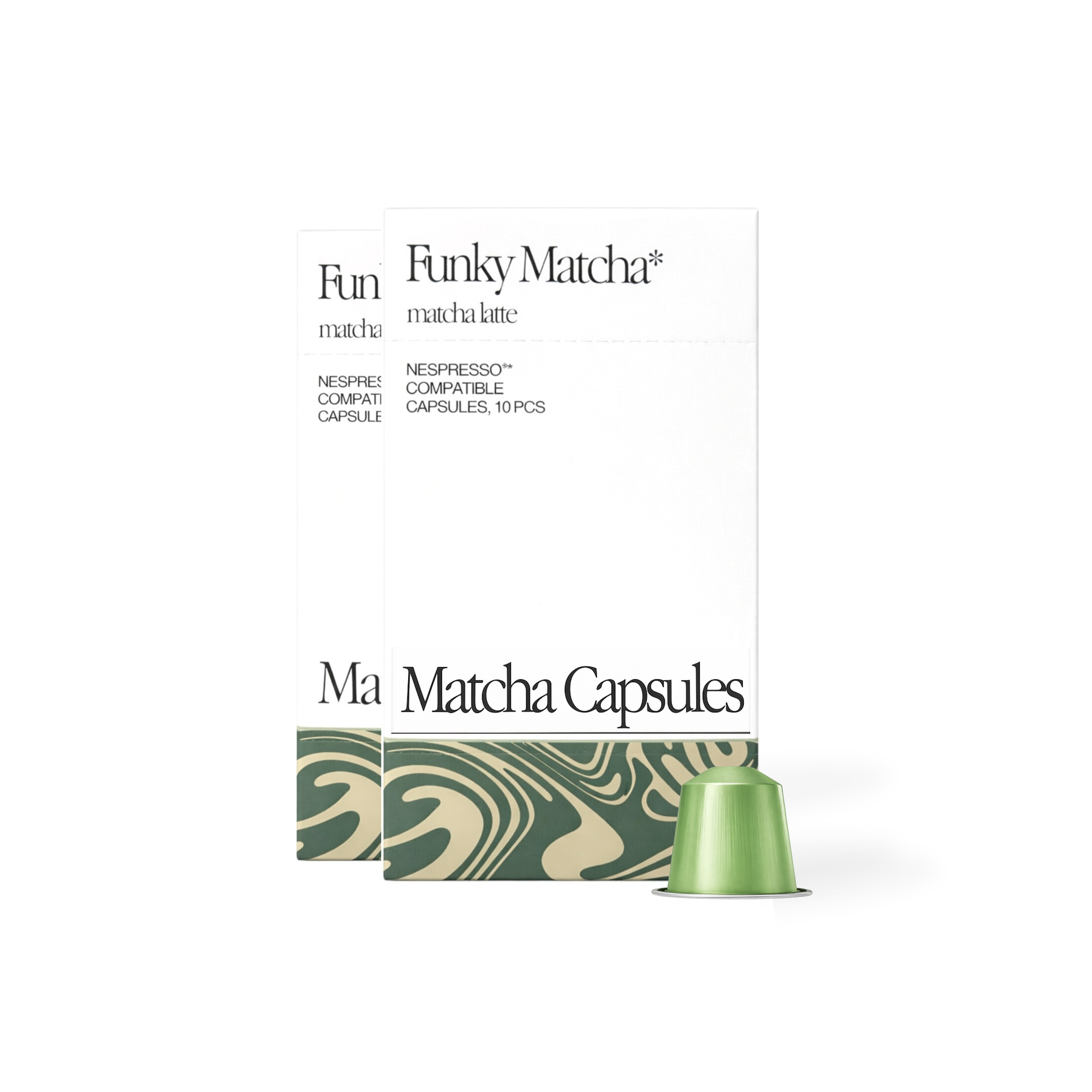 Funky Matcha Latte Pods 20 Pack Packaging – Nespresso Compatible Capsules